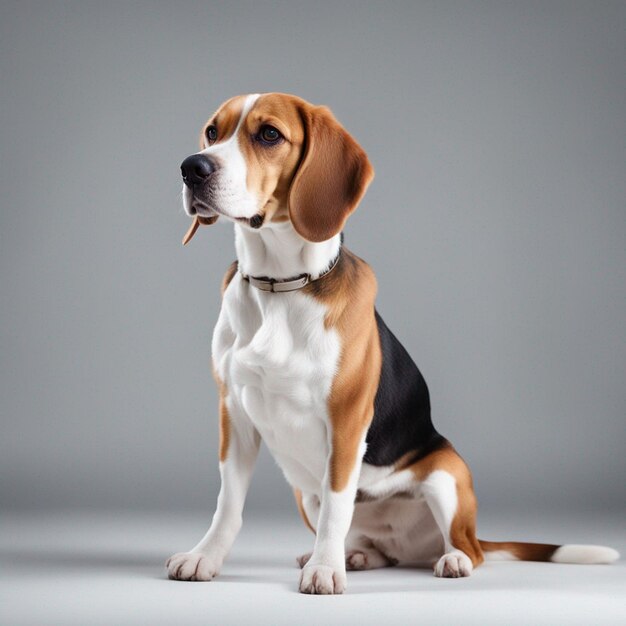 Um cão beagle hiper-realista de corpo inteiro com fundo branco