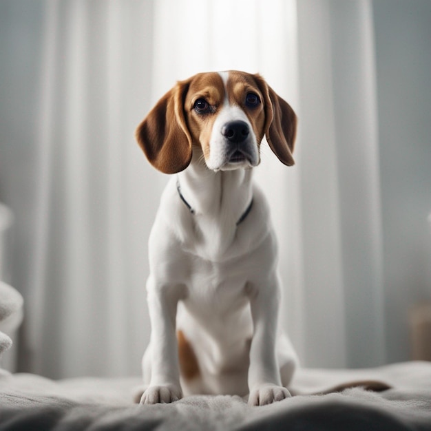 Um cão beagle hiper-realista de corpo inteiro com fundo branco