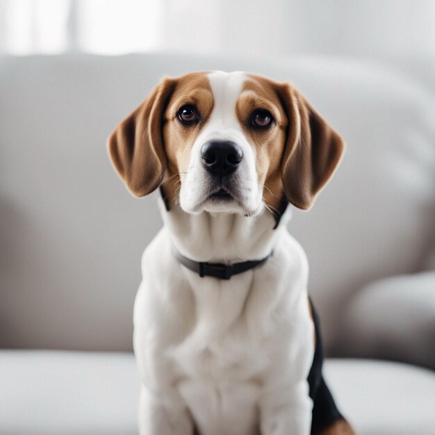 Um cão beagle hiper-realista de corpo inteiro com fundo branco