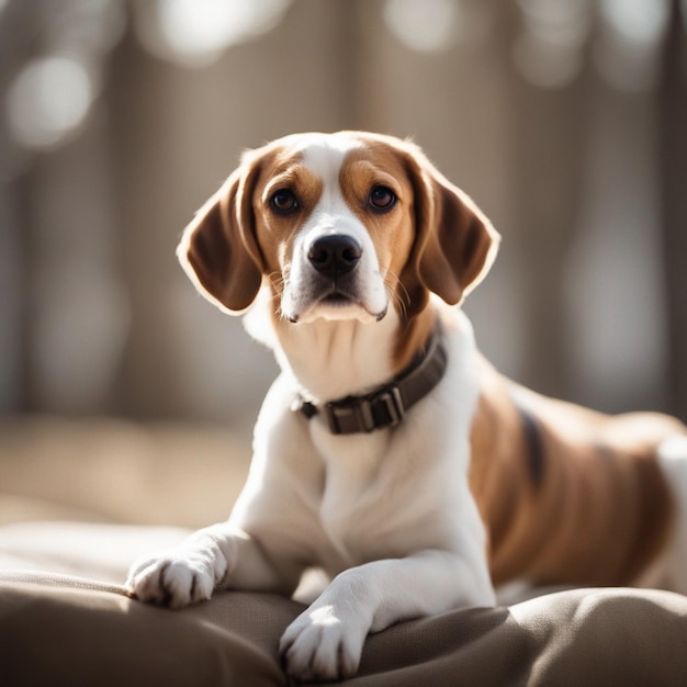 Um cão beagle hiper-realista de corpo inteiro com fundo branco