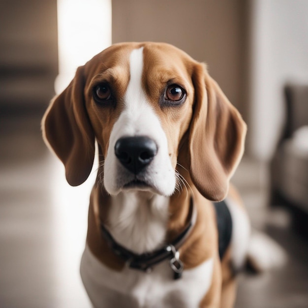 Um cão beagle hiper-realista de corpo inteiro com fundo branco