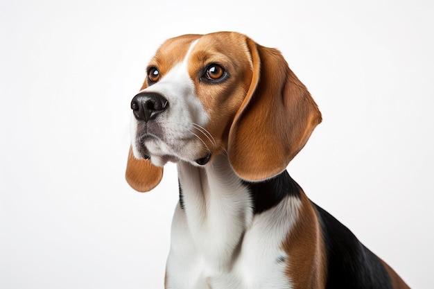 Um cão Beagles isolado em fundo branco liso