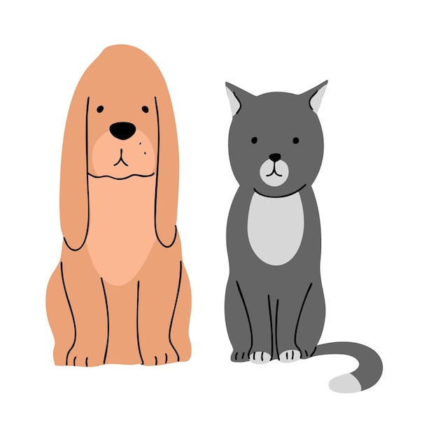 Um cão bonito e um gato estão sentados juntos