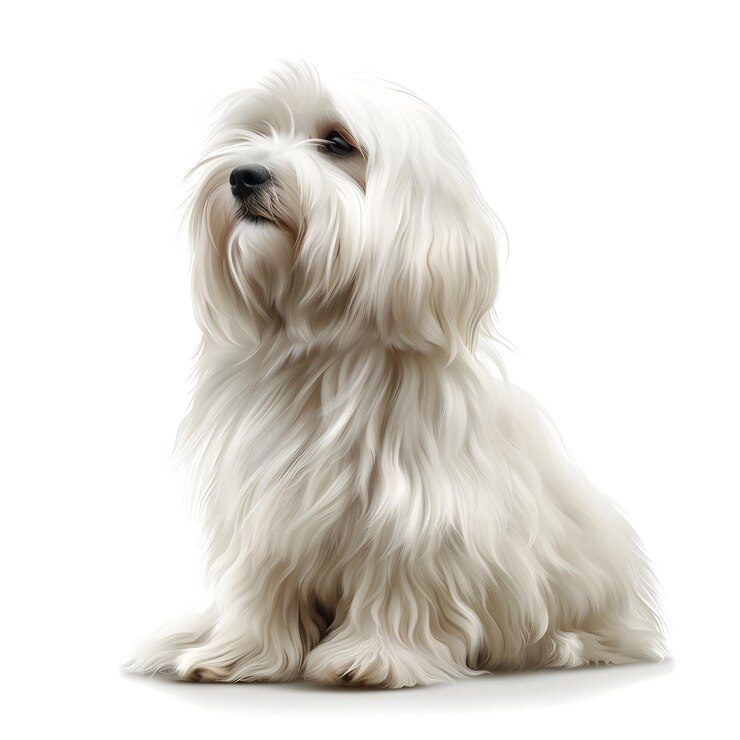 Foto um cão branco com um nariz preto e um fundo branco