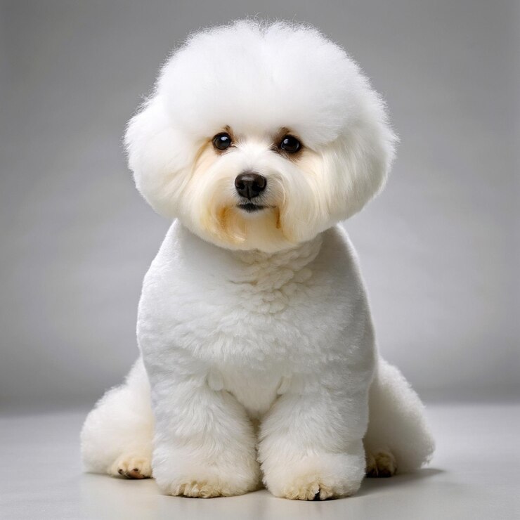 Foto um cão branco com uma mancha marrom em seu rosto