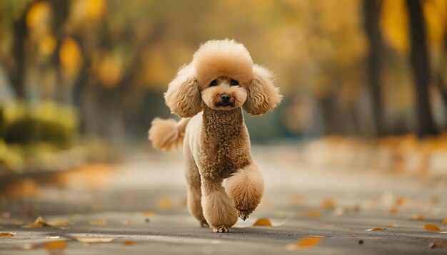 Foto um cão com um caniche na cabeça.