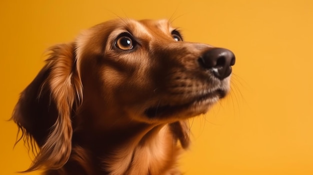 Um cão com um fundo amarelo