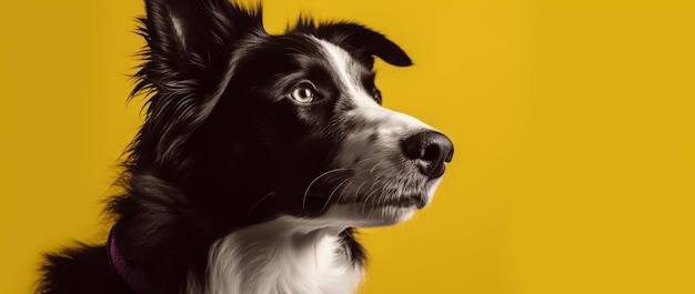 Um cão com um fundo amarelo