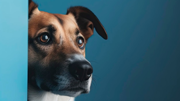 Um cão com um fundo azul