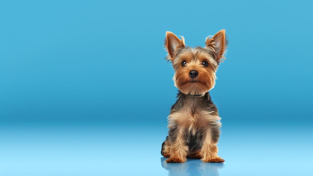 Um cão com um fundo azul