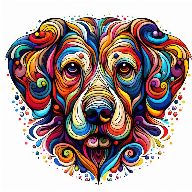 Foto um cão com uma cabeça colorida que diz uma citação sobre ele
