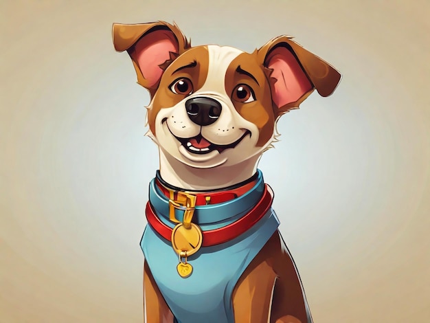 Um cão com uma camisola azul e uma coleira que diz feliz