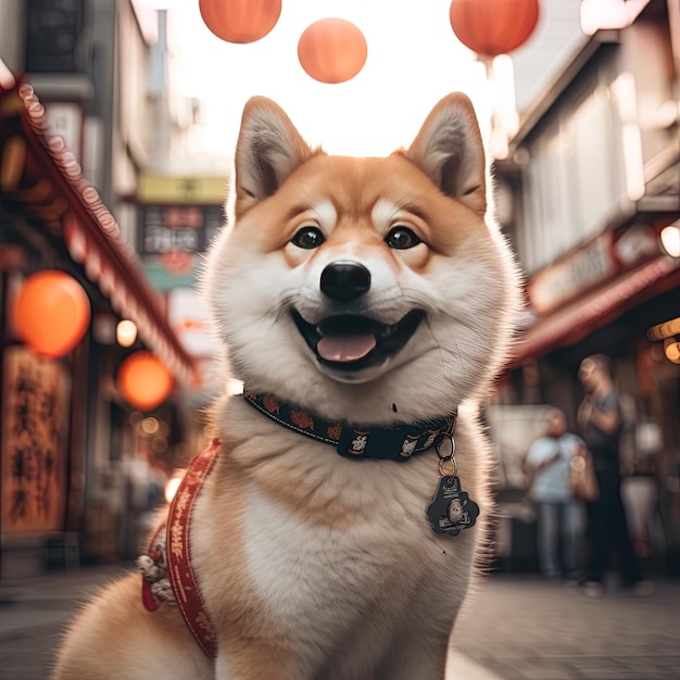 Foto um cão com uma coleira que diz cão feliz