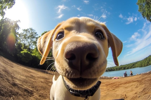 Um cão com uma coleira que diz cão feliz