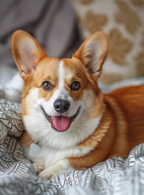 Foto um cão corgi bonito com uma expressão feliz no rosto