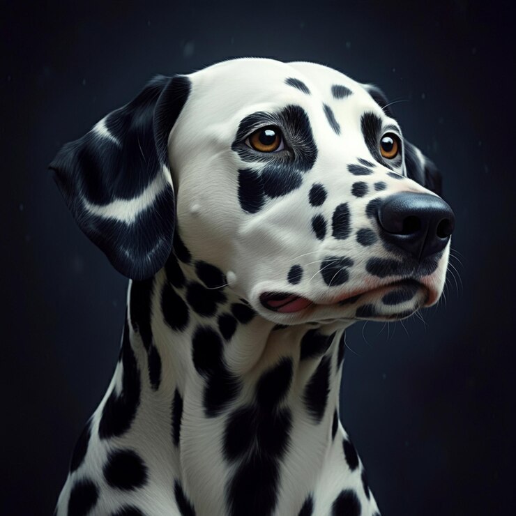 Foto um cão dalmático é mostrado em preto e branco