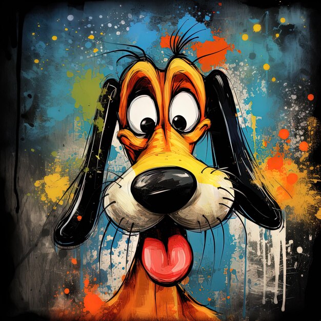 um cão de desenho animado com um rosto que diz a palavra nele