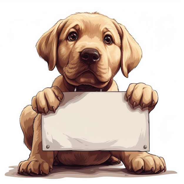 Foto um cão de desenho animado segurando um sinal em branco pintura digital adorável