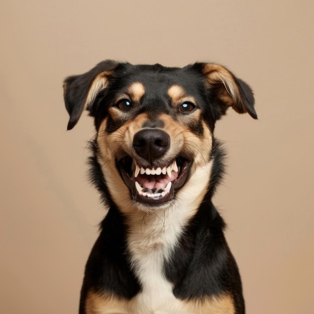 Um cão de perto com a boca aberta