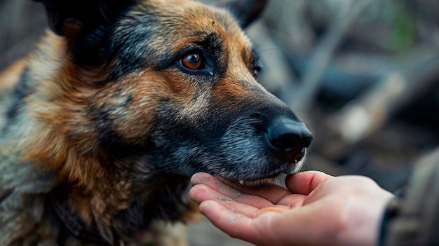 Um cão é amigo do homem foco seletivo