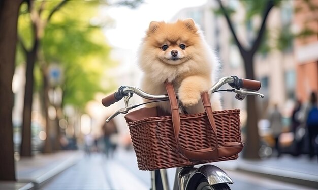 Um cão encantador em uma aventura de bicicleta