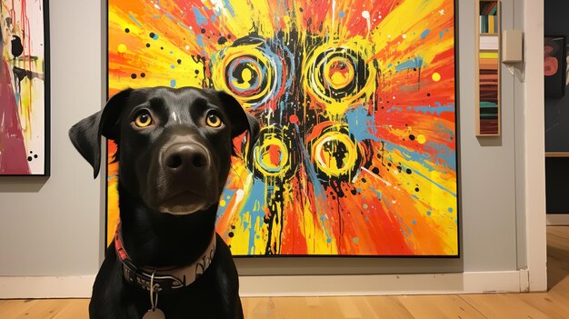 Foto um cão está observando sua pintura de parede adorável vibrante ia generativa