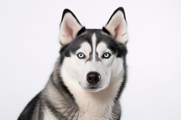 Um cão Huskies Siberiano isolado em fundo branco liso
