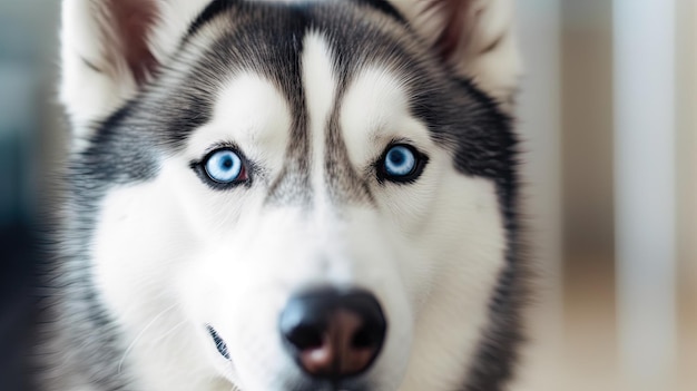 Um cão husky com olhos azuis