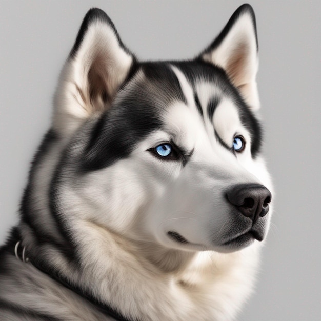 Um cão husky siberiano hiper-realista de corpo inteiro com fundo branco