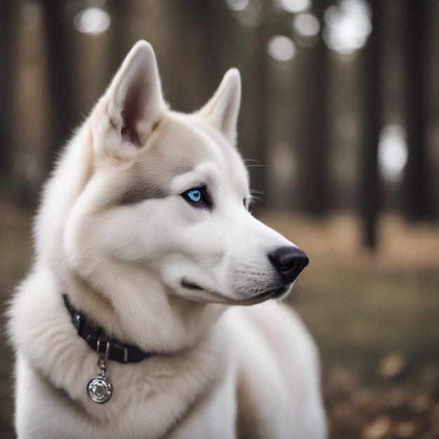 Um cão husky siberiano hiper-realista de corpo inteiro com fundo branco