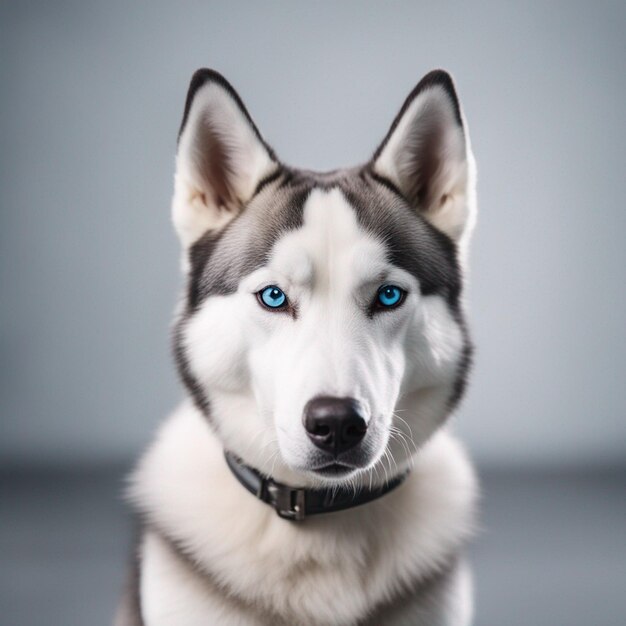 Um cão husky siberiano hiper-realista de corpo inteiro com fundo branco