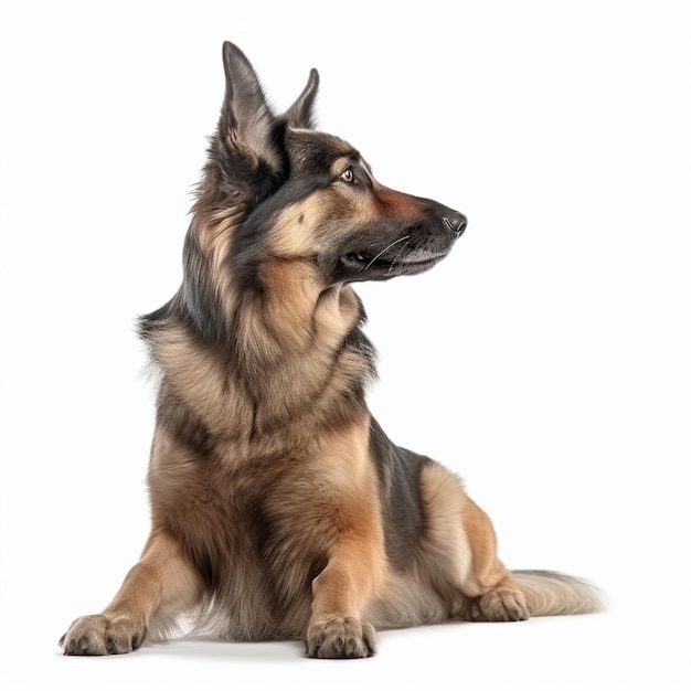 Um cão pastor alemão com um fundo branco