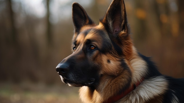 Um cão pastor alemão na floresta