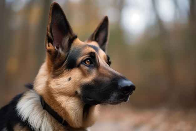 Um cão pastor alemão na floresta