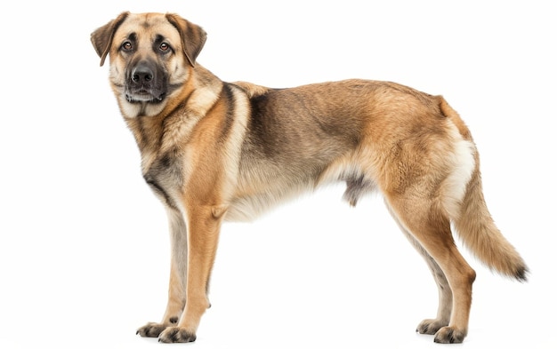 Foto um cão pastor anatoliano de pé é capturado de perfil mostrando sua silhueta musculosa e seu denso casaco castanho esta raça é conhecida por sua resistência e instinto protetor