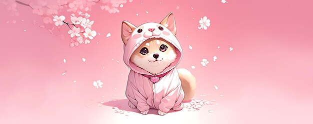 Foto um cão pequeno vestindo um hoodie rosa com uma etiqueta rosa nele