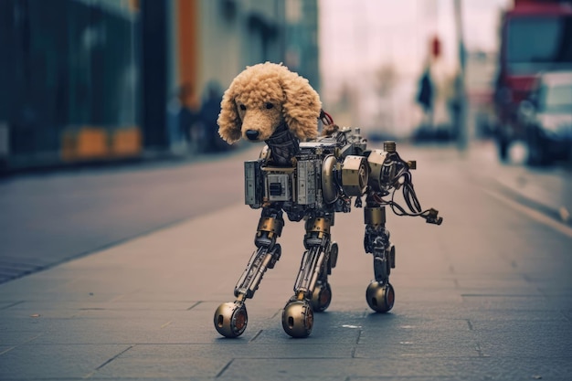 Um cão poodle robótico Tecnologia avançada O conceito de inteligência sintética IA generativa