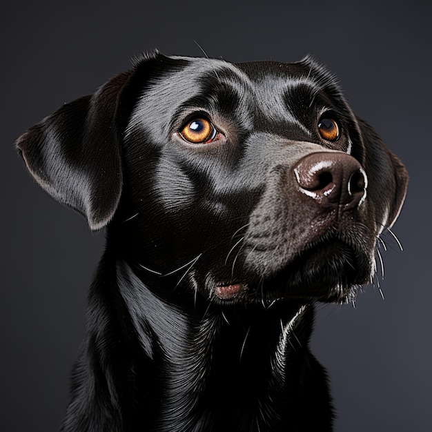 Um cão preto com olhos laranjas.