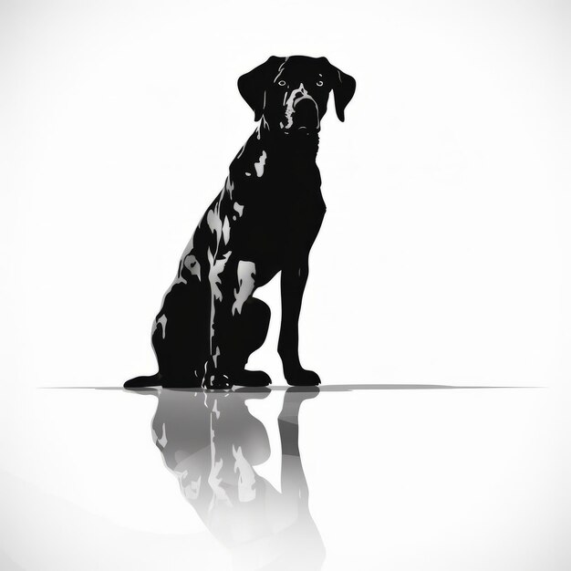 Foto um cão preto em silhueta sentado em uma superfície refletora