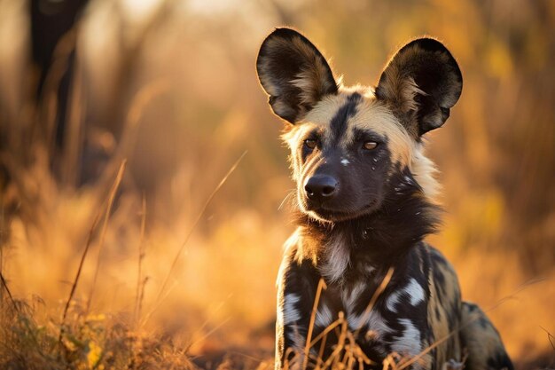 Um cão que está lá fora, na relva.