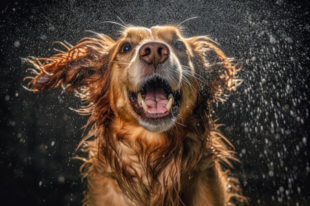 Foto um cão sacudindo a água depois de um banho