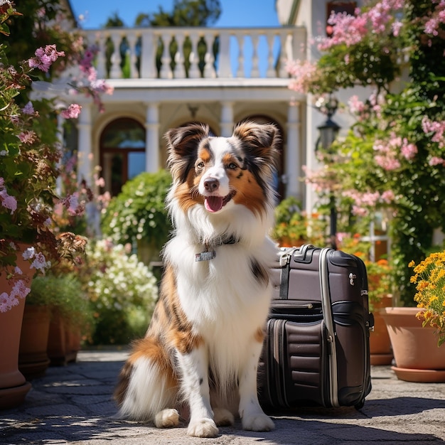 Um cão sentado no jardim