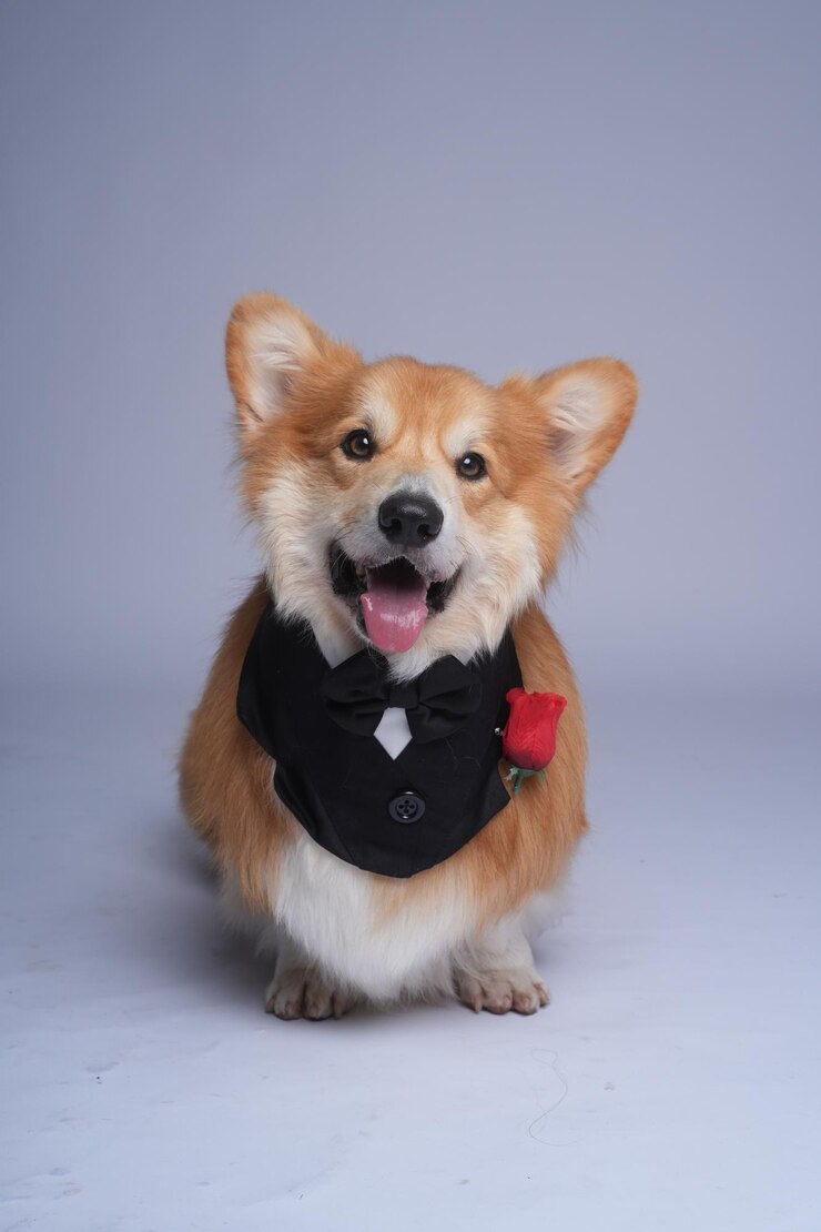 Foto um cão vestindo uma camisa de plaid com uma etiqueta que diz cão nele