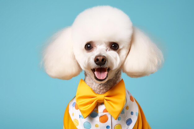 Foto um cão vestindo uma gravata amarela