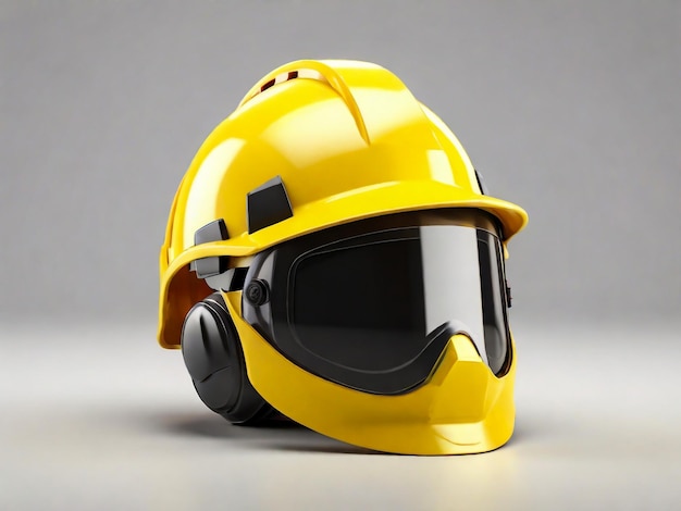 Foto um capacete amarelo com óculos que diz óculos nele