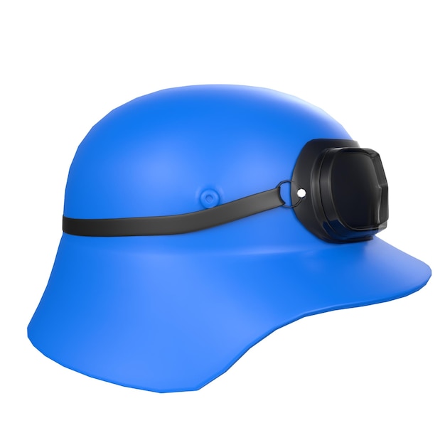 Foto um capacete azul com uma lente preta e uma lente preta.
