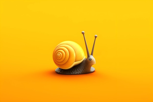 Um caracol amarelo com uma grande concha no topo.