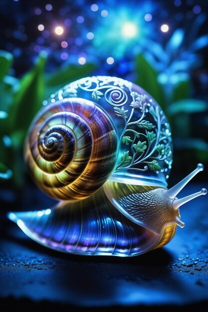 Foto um caracol azul que está sentado na selva