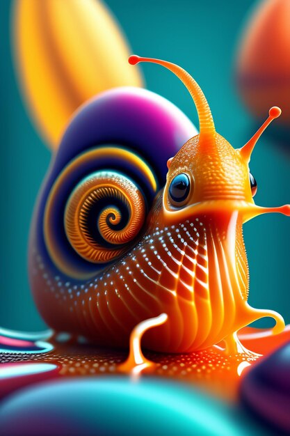 Um caracol colorido em um fundo colorido Ilustração gerativa de IA