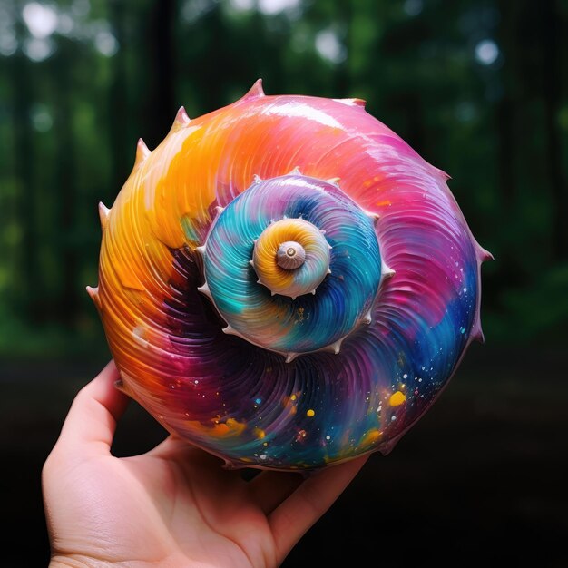 um caracol com uma concha colorida